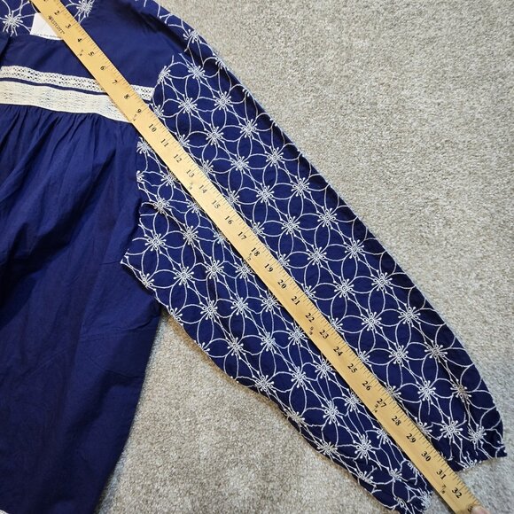 Logo Lavish Boho Tunic Top Embroidered Crochet Lace Snap Up Pockets Blue Size 2X - Picture 9 of 15